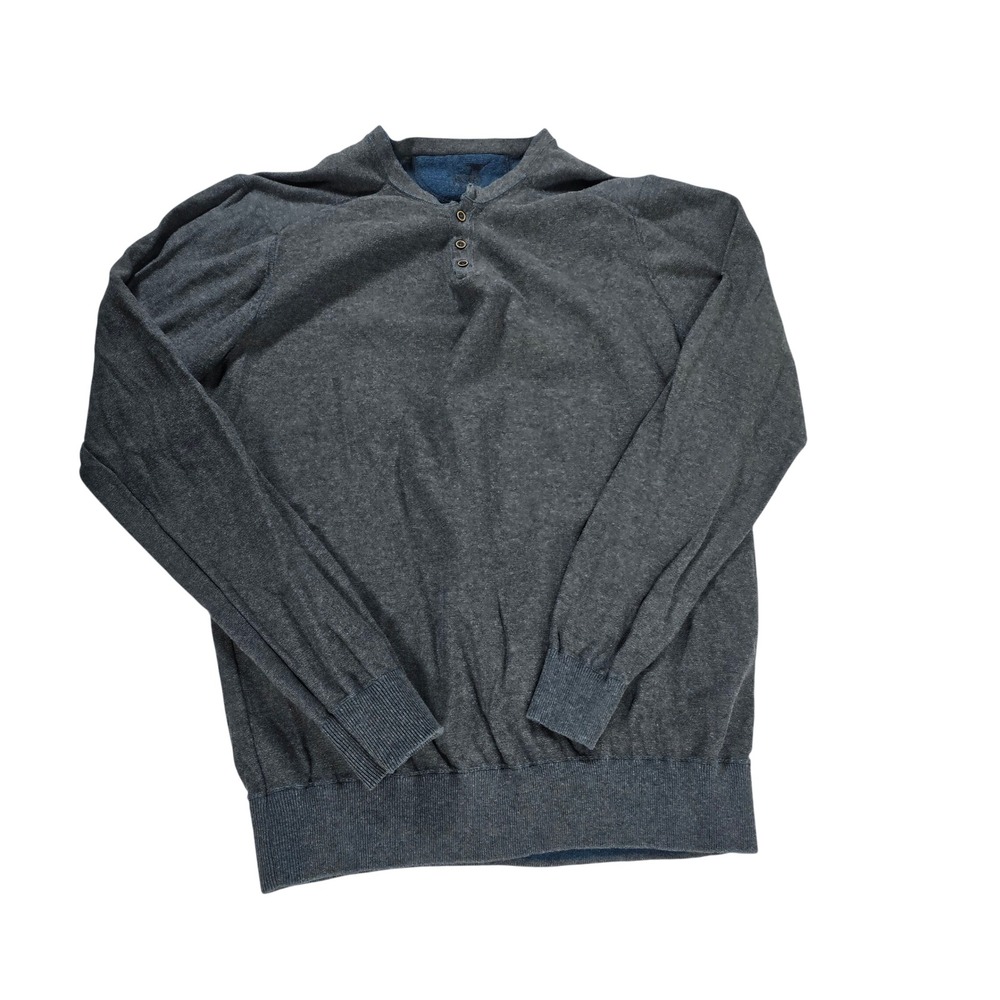 Raffi Mens Charcoal Grey Knit Henley Sweater‎ Long Sleeve 3-Button Pullover